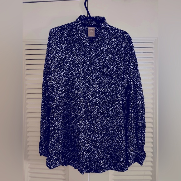 White Stag Woman’s Button Up Blouse- Black w/ white spots - Picture 1 of 7